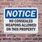 Signmission No Concealed Weapons On Property OSHA Notice Sign, Plastic, 10in W x 7in L, 2PK OS-2PACK-NS-P-710-L-16068 - alternate 7